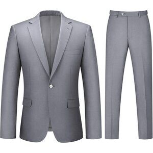 Men's Light Gray 2 Piece Suits Slim Fit One Button Business Wedding Party